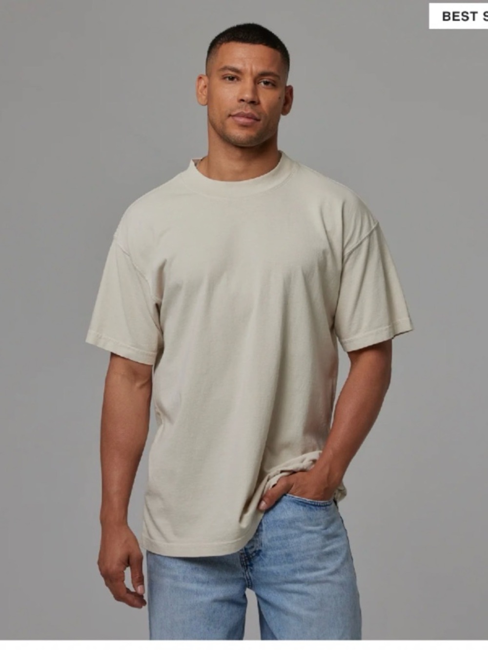 TALENTLESS Men’s Mock Neck Tee in Bone size L